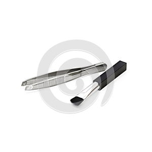 Makeup eyebrow brush and threading eyebrows machine isolate on