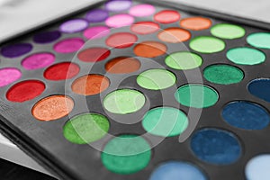 Makeup eyeshadow palette. Multicolored palette of shadows. Eyeshadow palette with top colors for makeup