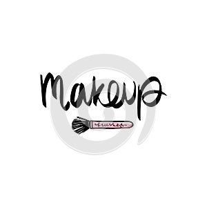 Makeup fashion logo. Lettering illustration. Calligraphy phrase