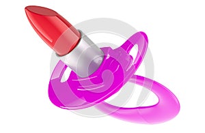 Makeup for Kids, concept. Pacifier with lipstick, 3D rendering