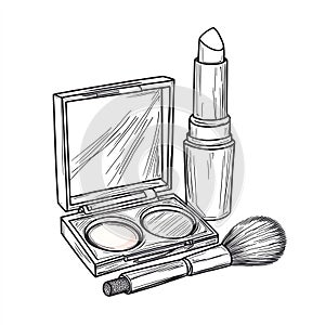 A makeup kit with a brush and a compact mirror
