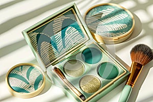 A makeup kit with a green leaf design on it