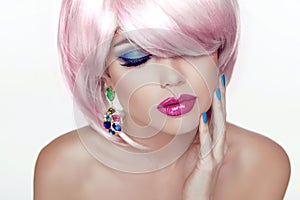 Makeup. lips. Beauty Girl Portrait with Colorful Makeup, Co