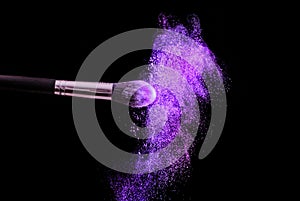 Makeup Magic: Brush and Powder Explosion in Captivating Purple