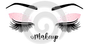 Makeup master logo. Vector illustration of lashes and brow.