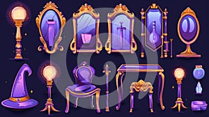 Makeup mirror clipart for backstage room. Illustration of an actor's dressing room with bulb lamp, folding