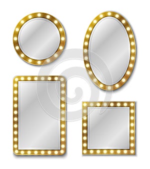 Makeup mirror. Mirroring reflection surface realistic blank mirrors glass circle decor frame interior decoration vintage
