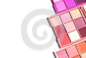 Makeup palette set isolated on white background. Professional multicolor eyeshadow palette