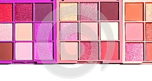 Makeup palette set isolated on white background. Professional multicolor eyeshadow palette