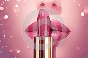 Makeup perfection Pink background highlights the allure of lipstick