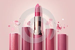 Makeup perfection Pink background highlights the allure of lipstick