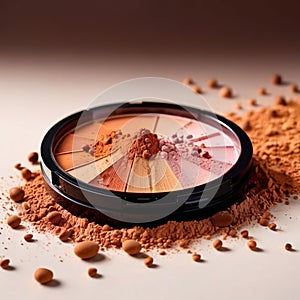 Makeup powder, colorful brown and cream foundation cosmetic for women photo