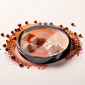 Makeup powder, colorful brown and cream foundation cosmetic for women photo
