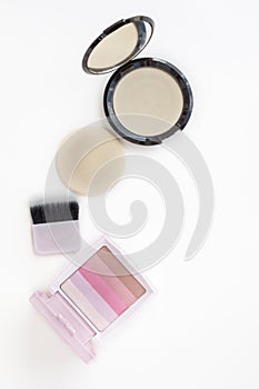 Makeup powder and pink blusher
