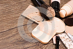 Makeup products for flawless complexion with copy space