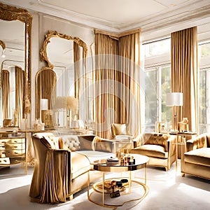 MAKEUP ROOM GOLDEN CURTAINS GENERATED BY AI TOOL