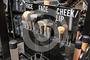 Makeup station store amenity for customer convenience at store. photo