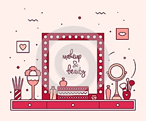 Makeup table vanity linear mirror dressing vector