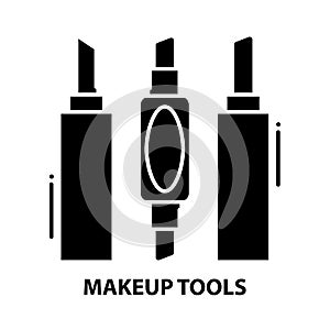 makeup tools icon, black vector sign with editable strokes, concept illustration