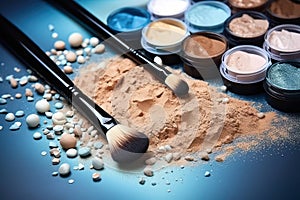 Makeup woman background glamour fashion cosmetics professional colorful powder beauty make-up background brush product