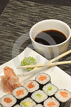 Maki rolls sushi on a plate