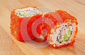 Maki Sushi Roll with Crab Meat and Tobiko