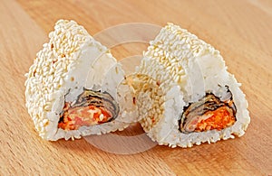 Maki Sushi Roll with Red Tobiko and Sesame