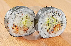 Maki Sushi Roll with Salmon and Iceberg Lettuce