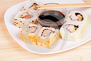 Maki sushi with soy sauce