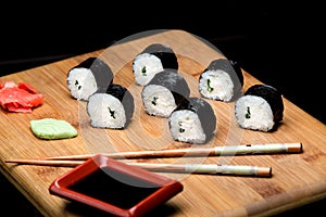 Maki Sushi with and spring onion inside.