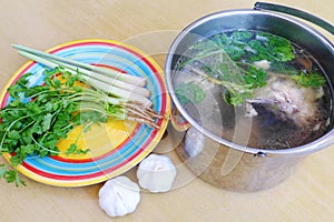 Making asian style soup stock photo