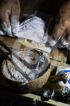 Making of Banh Dua coconut biscuit.