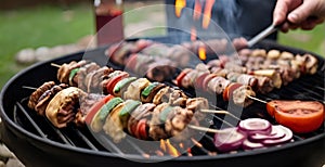 Making BBQ on the grill outdoors