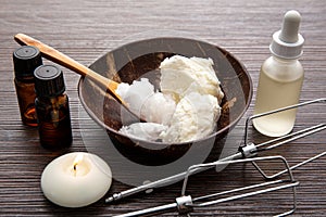 Making bodywhip also known as body butter, skin care moisturizer cream.