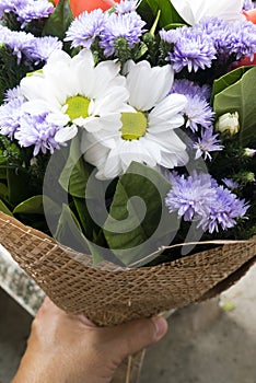 Making bouquets and flower arrangements. Soft focus