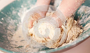 Making bread kneading dough photo