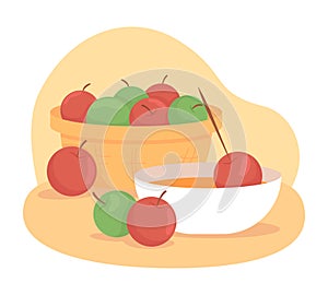 Making candy apples 2D vector isolated illustration