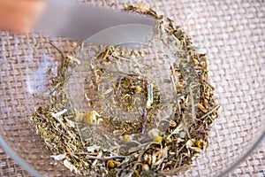 Making of Chamomile-Tarragon infusion tea set