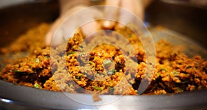Making Cig kofte - traditional middle east food