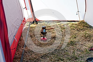 Making coffee in nurk. Making coffee in a tent