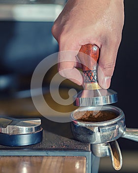 Making coffee process espresso coffee machine natural grain cafe restaurant