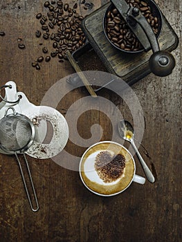 Making coffee on a rustic old wooden table