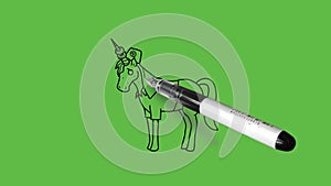 Making a colourful horse in black pink, grey, blue and white colour combination at plain green screen background