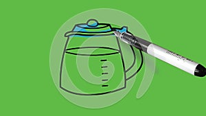 Making container filled with liquid  in black and blue colour combination on plain green screen background