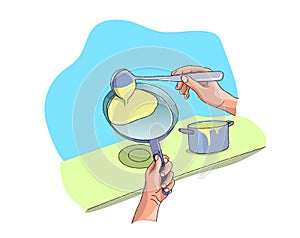 Making crepes or pancake at home