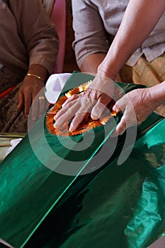 Making decorations for temple festival