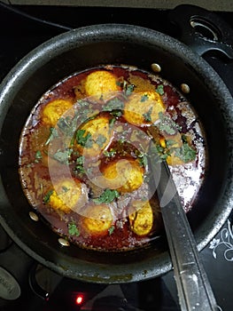 Making delicious Egg Curry at Home. Indian Spicy Food