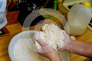 Making dough for baking cheese bread called chipa