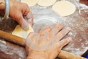 Making dumpling skin by hand