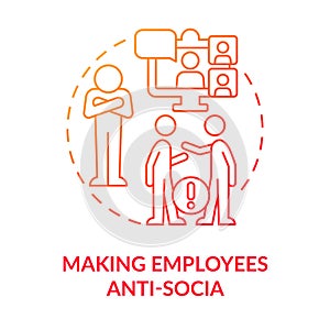 Making employees anti social red gradient concept icon